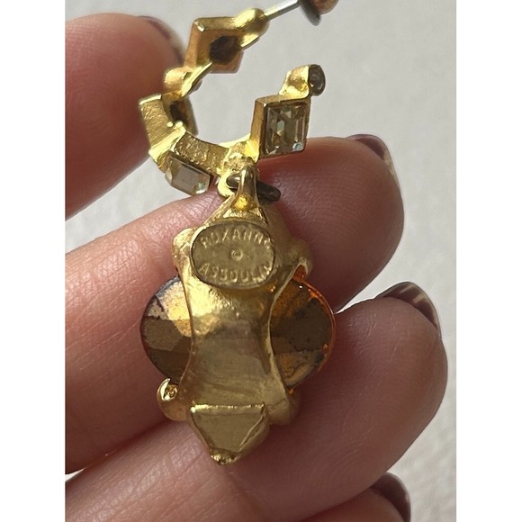 Roxanne Assoulin earrings clip on runway citrine color rhinestone statement WOW! - Picture 5 of 7